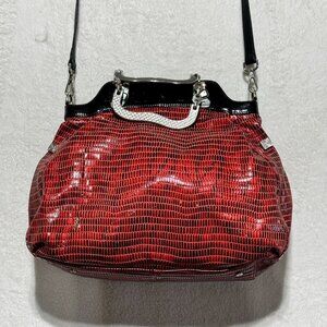Roberta Di Camerino Italy Shoulder Handbag Shiny Red w/ Metal Handles RARE